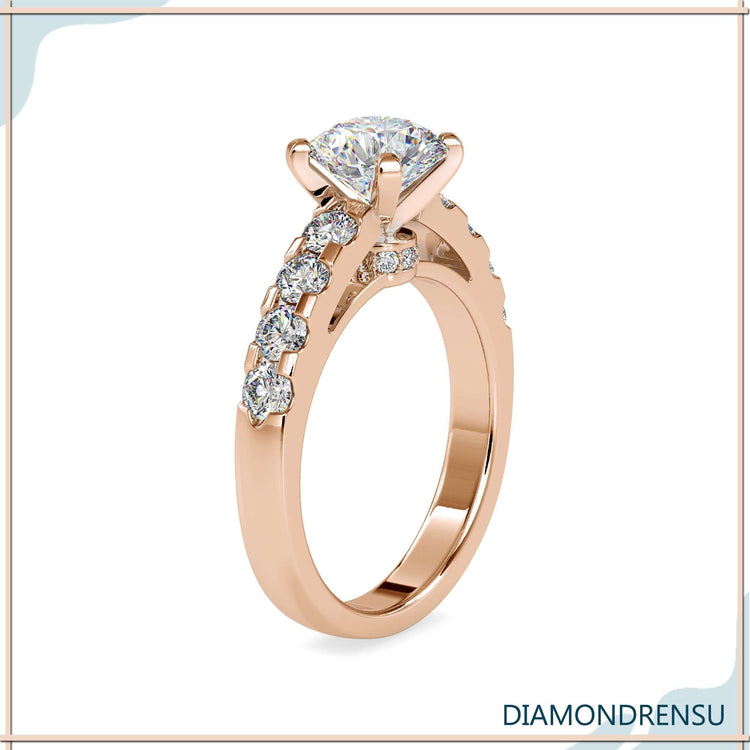 Pave setting ring featuring round cut and hidden halo detail.
