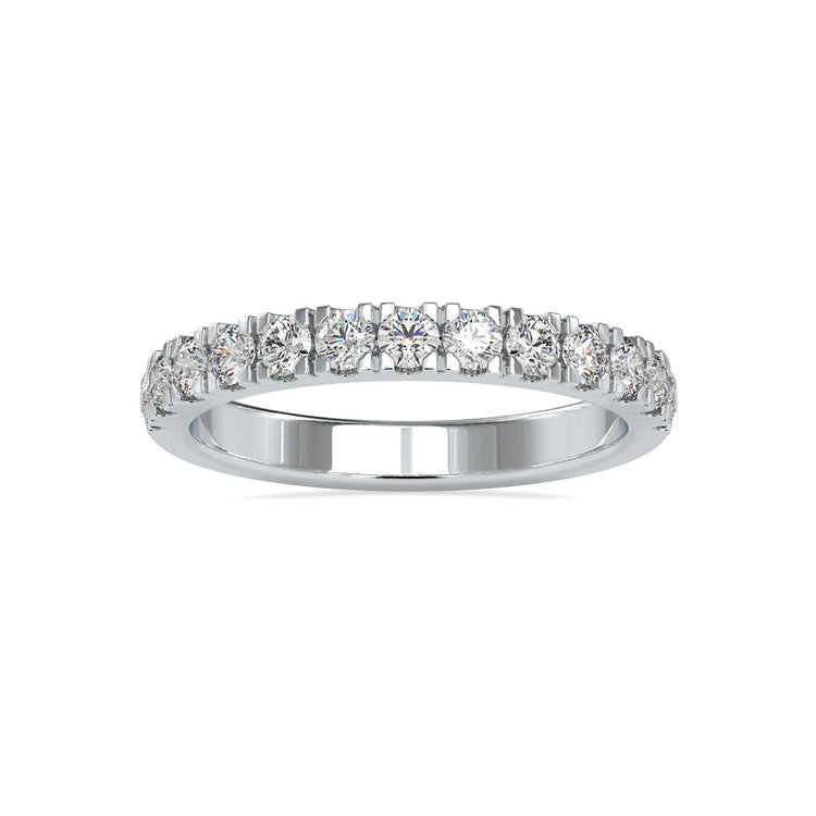 Lab grown diamond wedding band in white gold.
