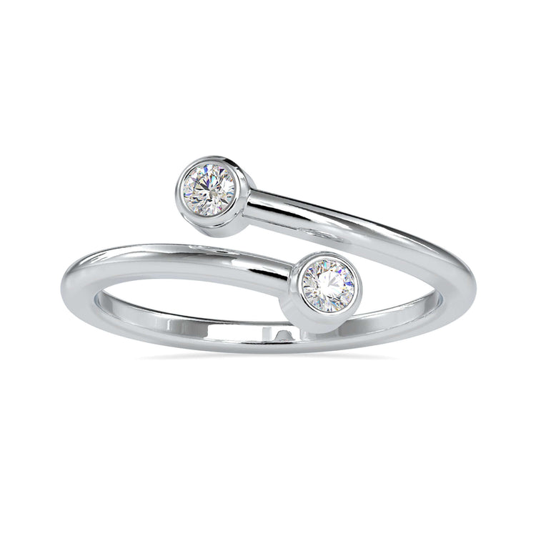 Yellow gold wedding band with two bezel set diamonds.
