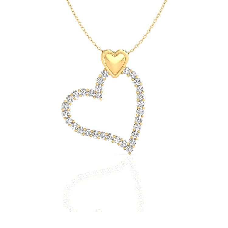 Yellow gold pendant with double heart and diamond centre.
