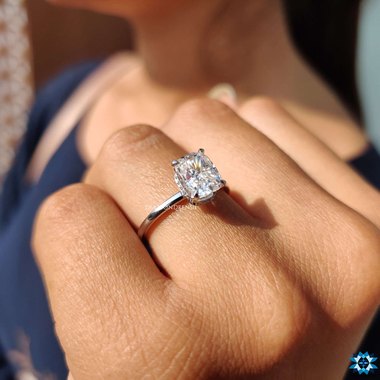 Hidden halo moissanite ring with solitaire setting.
