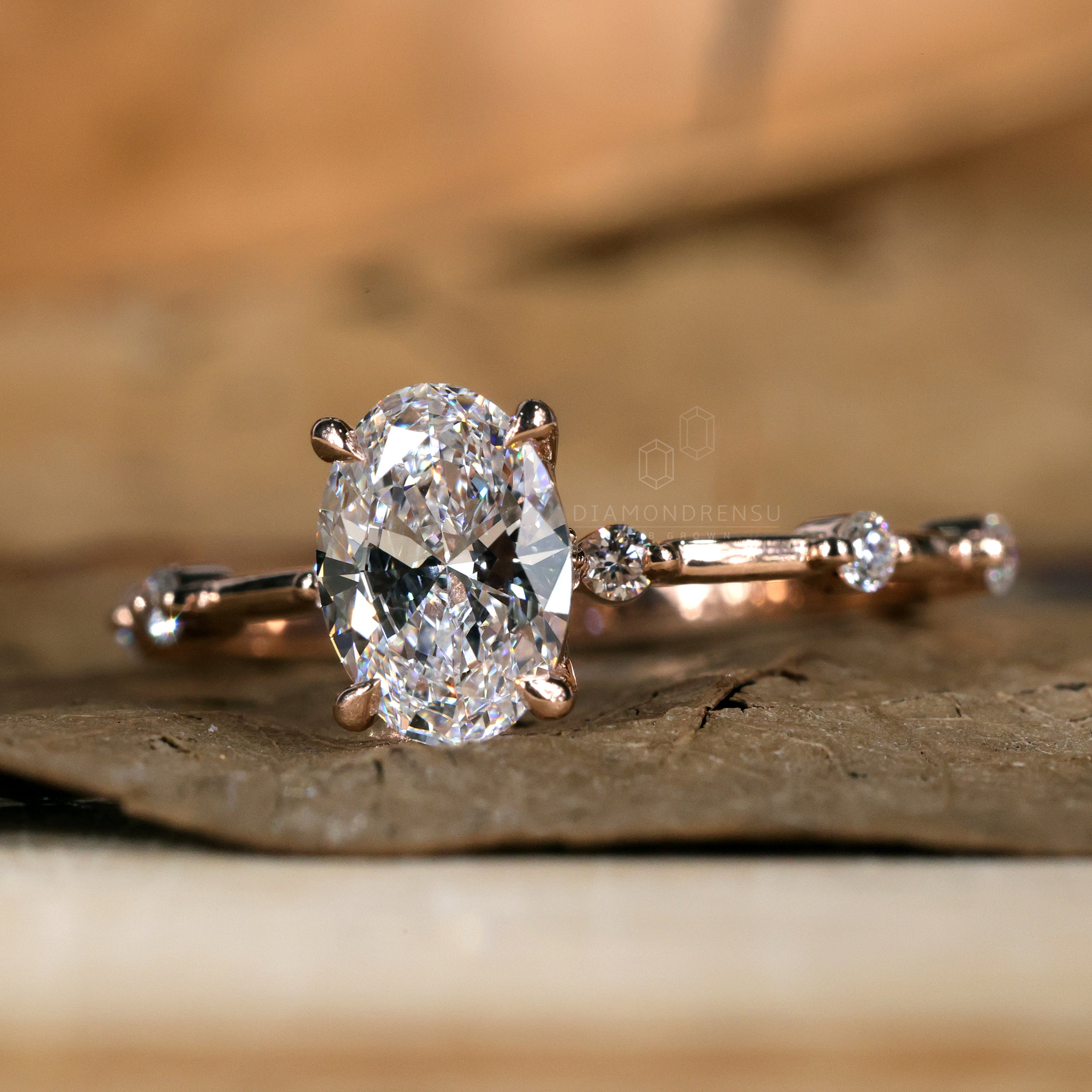 Engagement ring with pave accents for added brilliance.