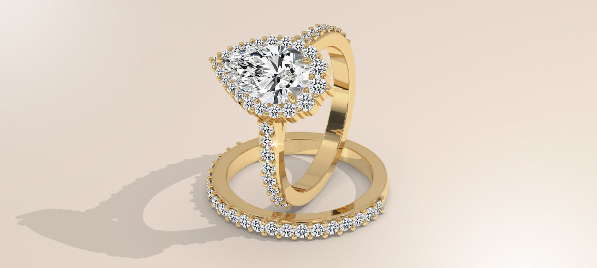 Yellow Gold Pear Engagement Ring With Wedding Band