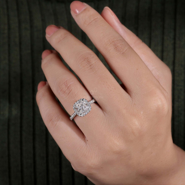 Cathedral setting engagement ring with a claw prong ring design.
