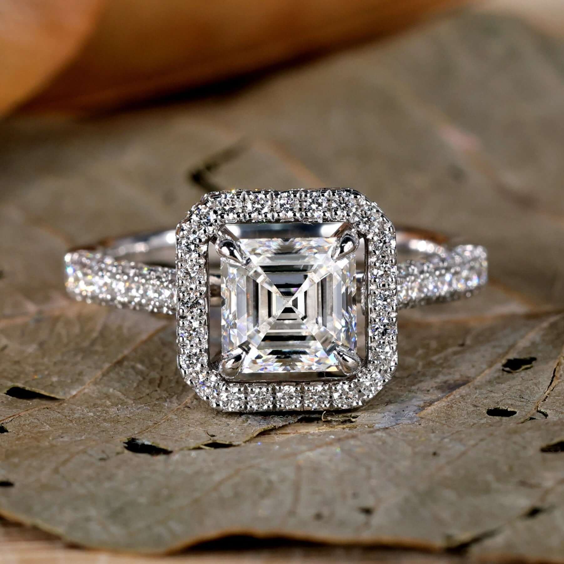 Asscher cut diamond ring with stunning clarity and design.