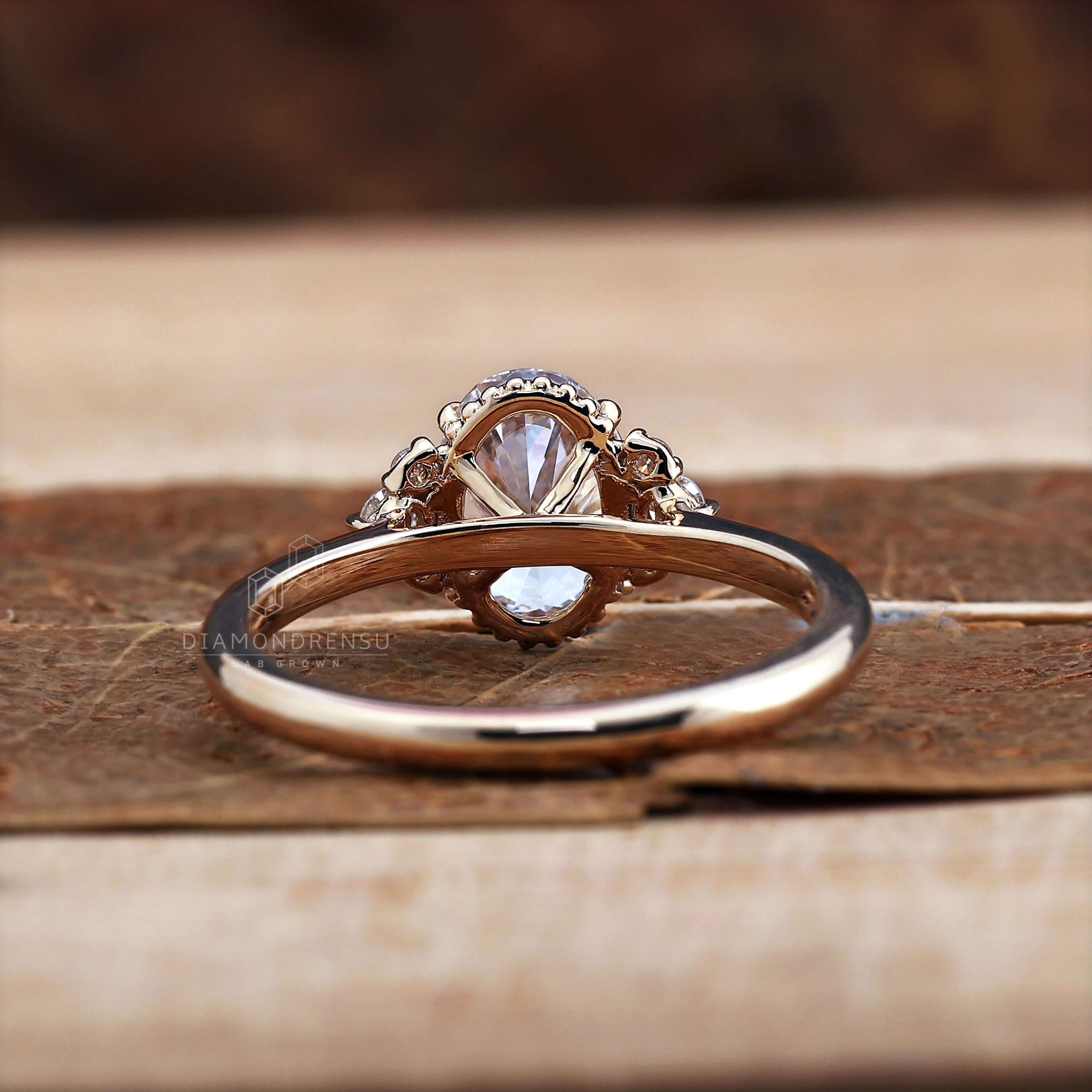 Oval engagement ring with a Muse setting engagement ring design, crafted with Lab Grown Diamond.