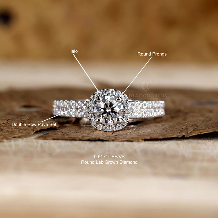 Handmade jewellery showcasing a round ring diamond in white gold.
