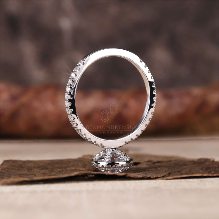 Pave diamond ring with a round engagement ring style for timeless beauty
