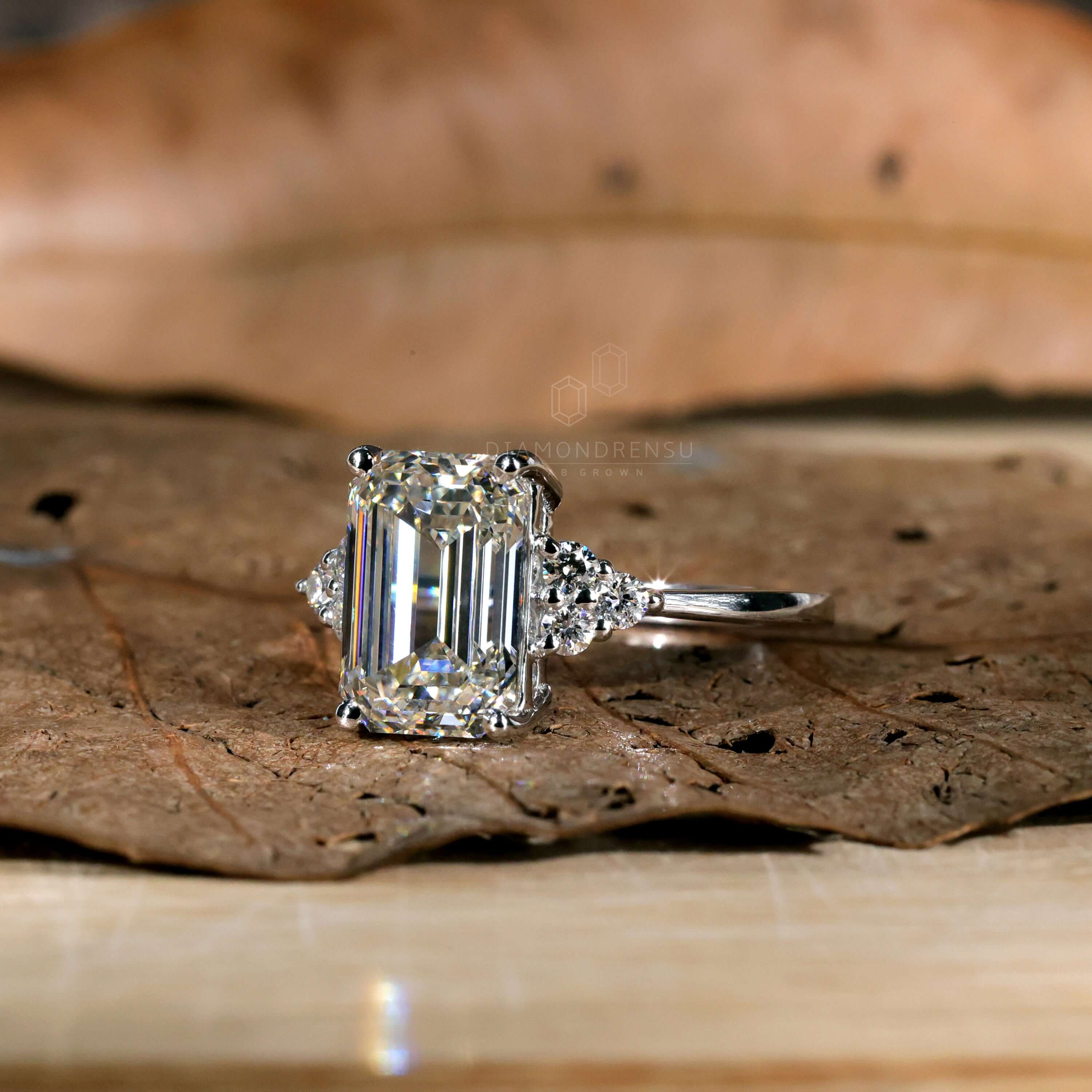 Radiant emerald cut ring designed for a sophisticated look.