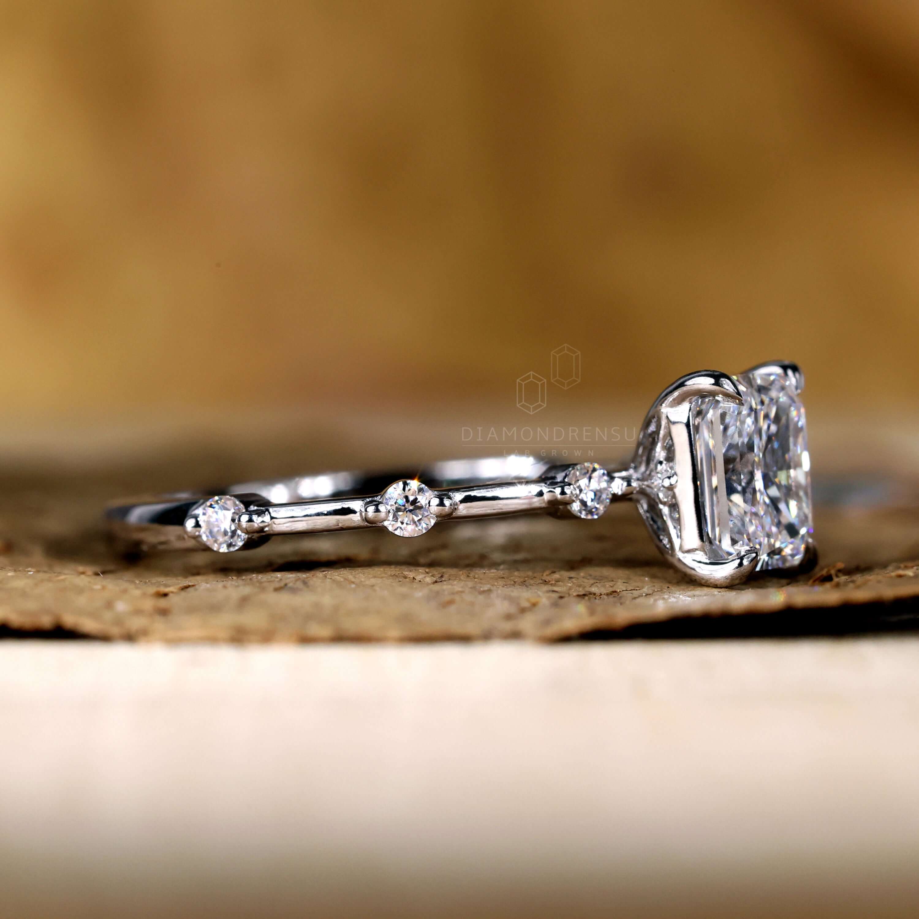 Pave engagement ring featuring radiant cuts for an unforgettable proposal.