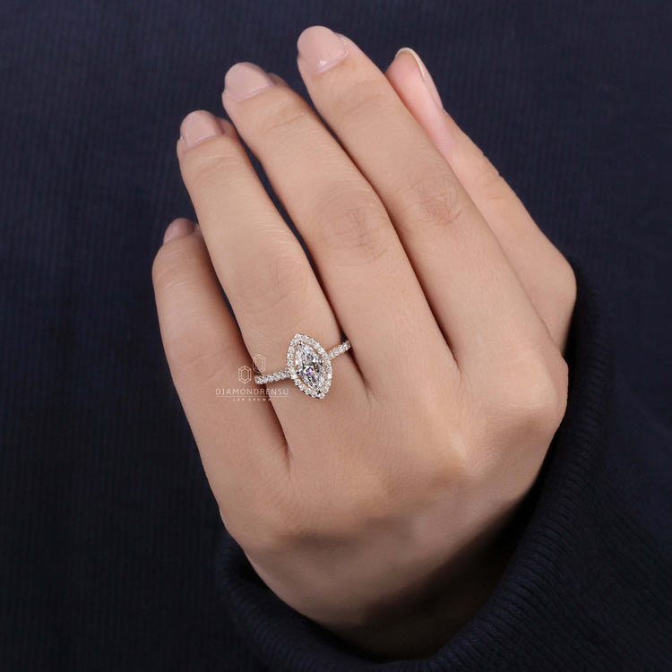 Engagement ring with pave details and lab grown diamond brilliance
