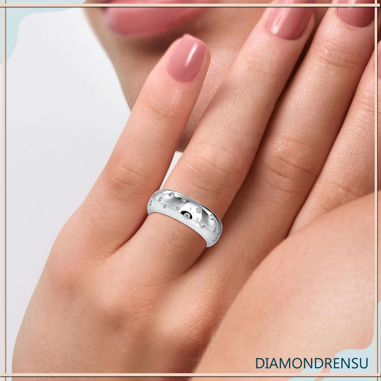 Rose gold flush setting wedding band for lab grown stones.
