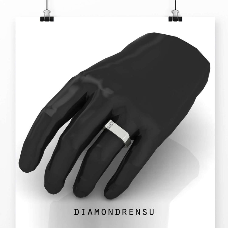 Matte gold wedding band with two round diamonds.
