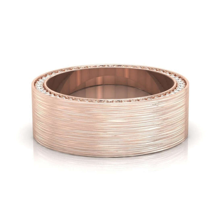 Sleek brushed finish wedding band with modern style.
