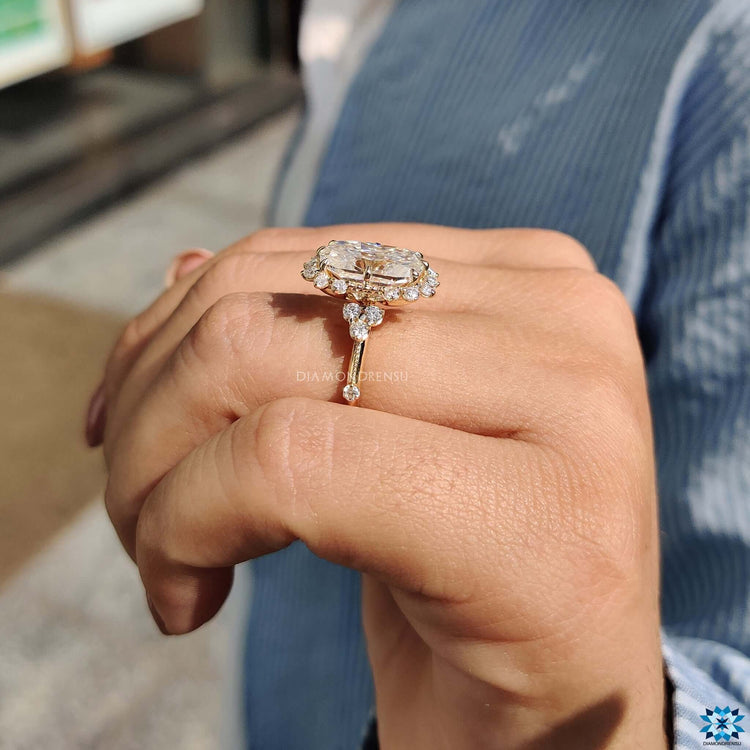 UK handmade moissanite ring with tapered shank.
