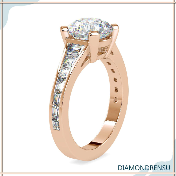Pave setting ring with handmade trapezium cut pave band.

