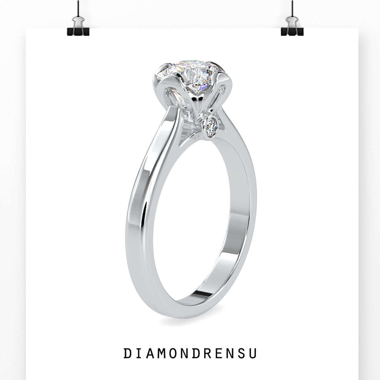 Rose gold diamond ring with lab grown solitaire diamond.
