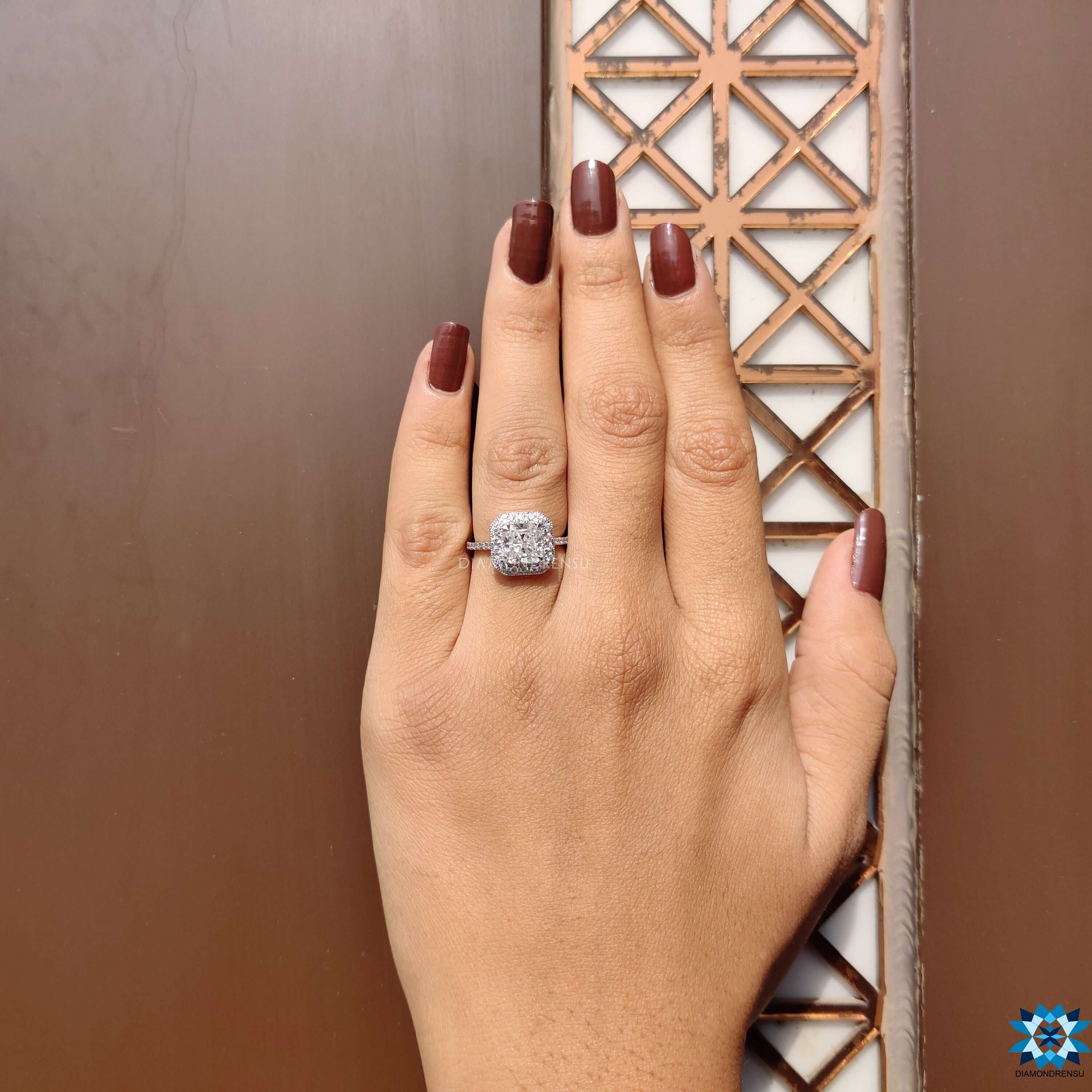 Shop to buy engagement ring with a stunning radiant cut moissanite ring.