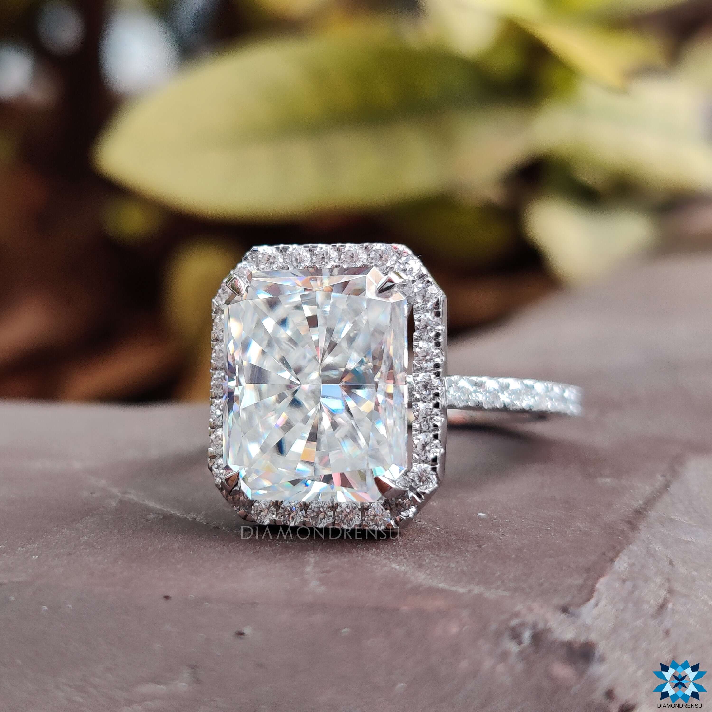 Pave moissanite ring for engagements.