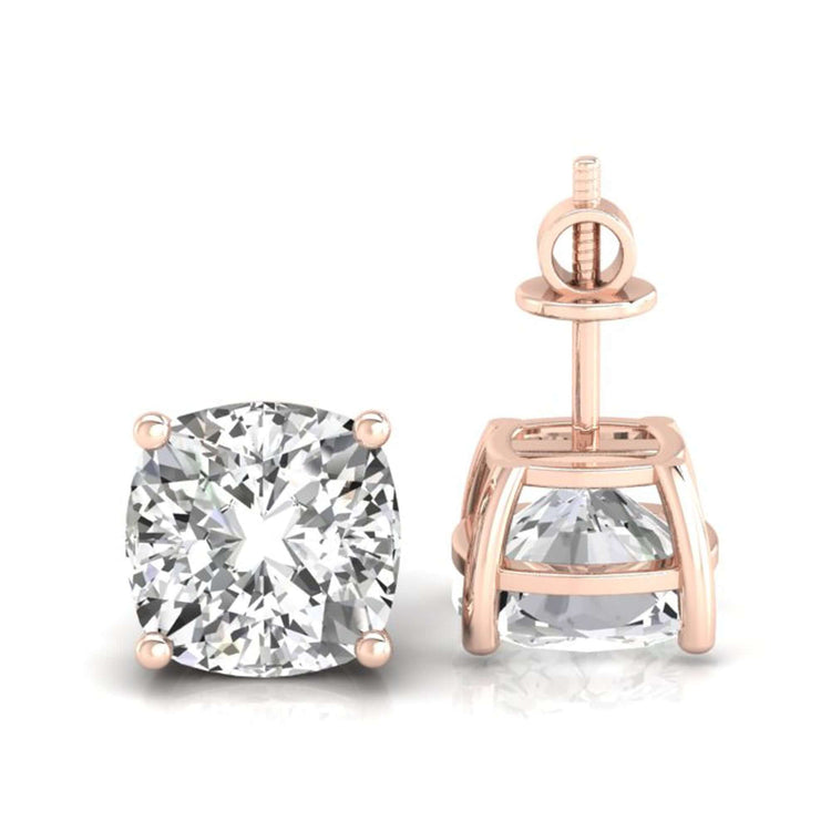 Cushion cut earrings set in classic four prong design.
