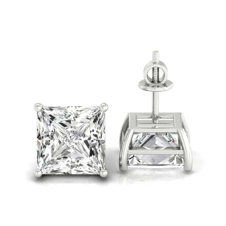 Handmade jewellery showcasing princess cut diamond stud earrings in white gold.
