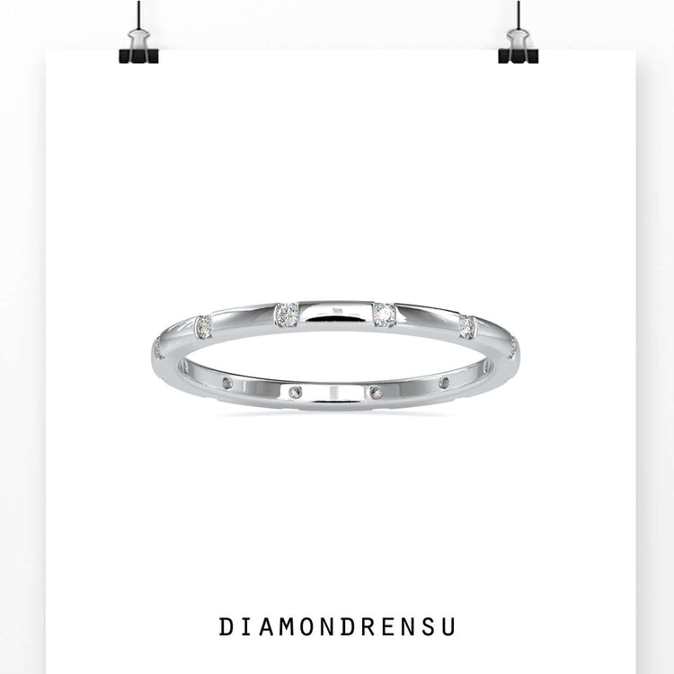 Full eternity diamond ring used as a wedding band.
