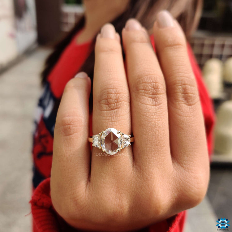 Oval rose cut moissanite ring.
