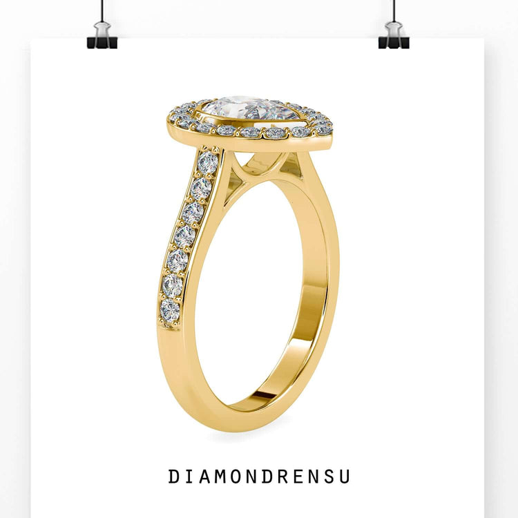 UK engagement ring crafted with round cut pave band.
