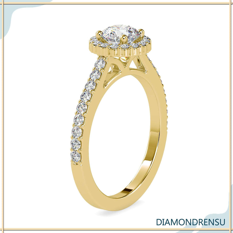 Handmade jewellery with a round cut pave band ring style.
