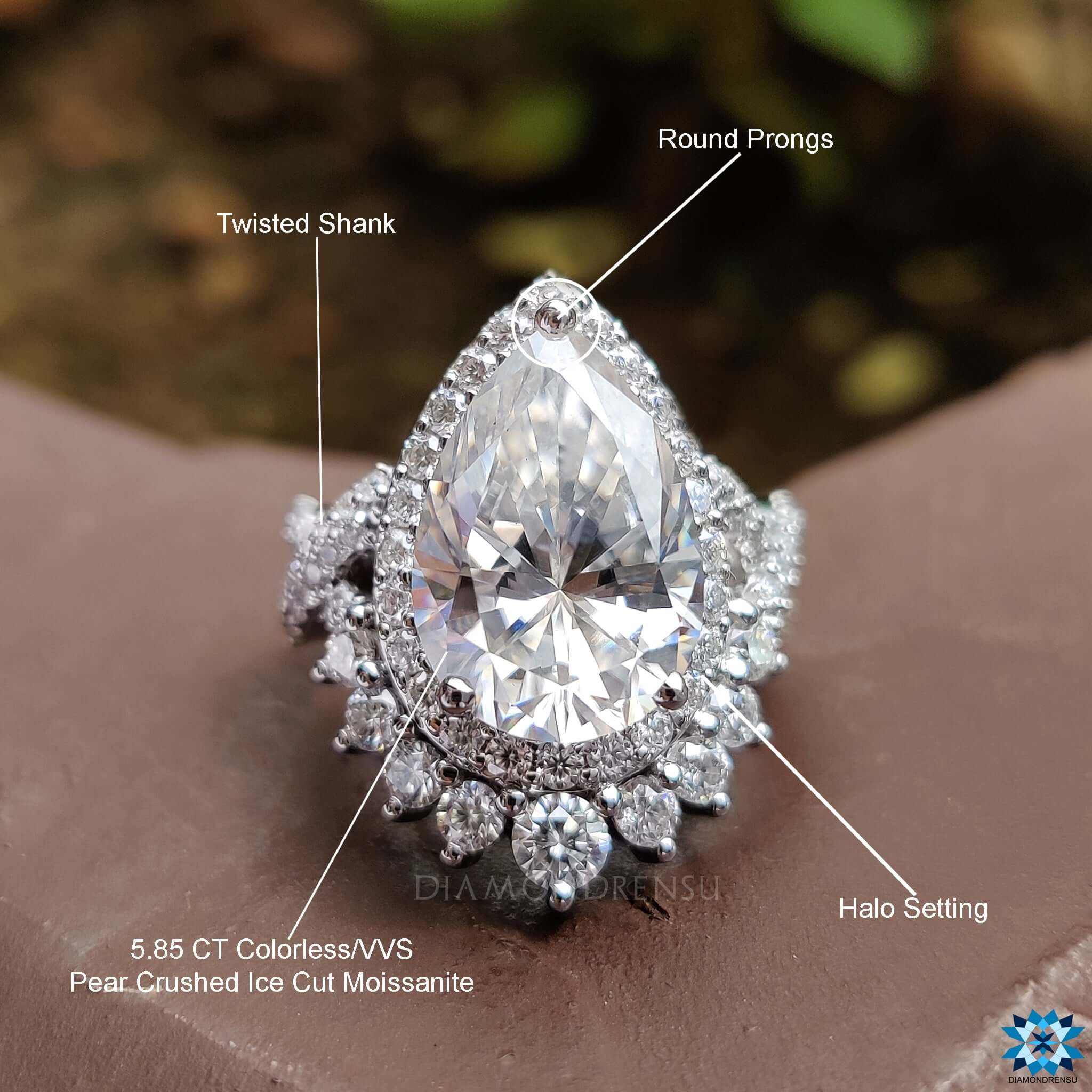 Ice crushed moissanite ring