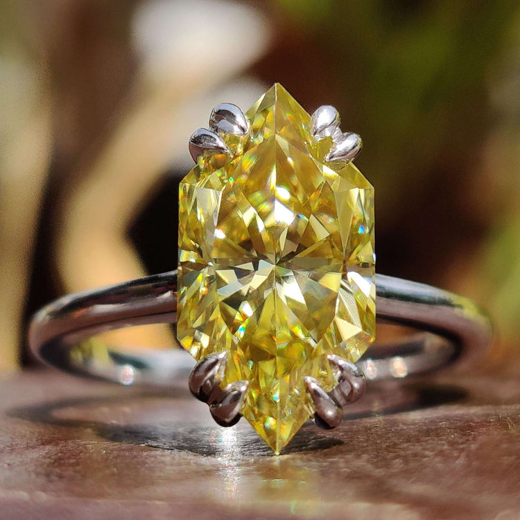 Dutch marquise cut ring with canary yellow moissanite.
