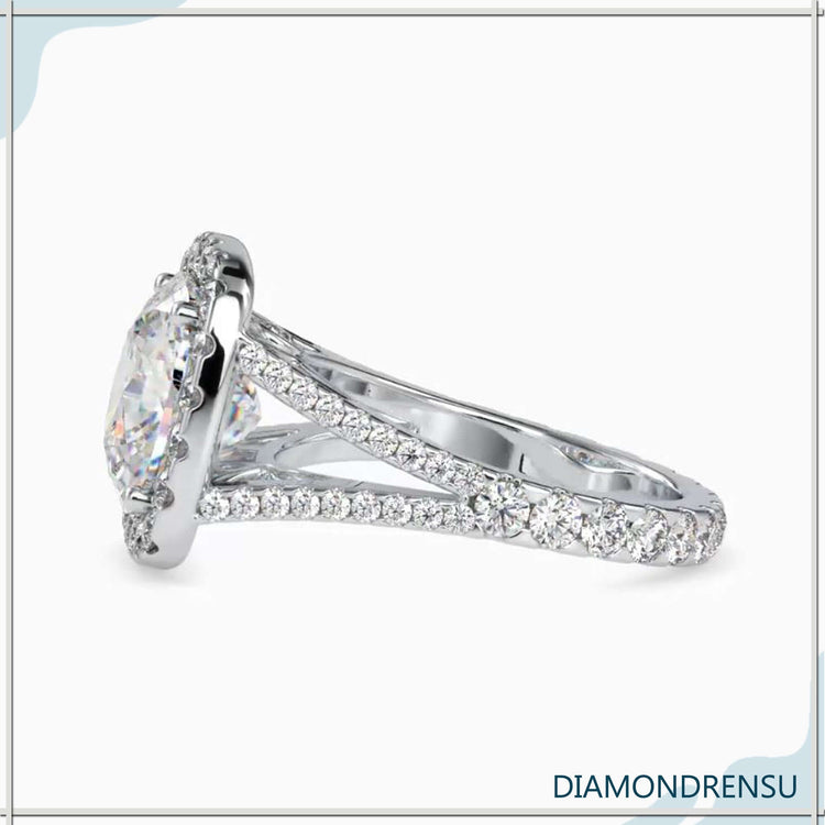 Lab grown diamond ring with cushion centre stone.
