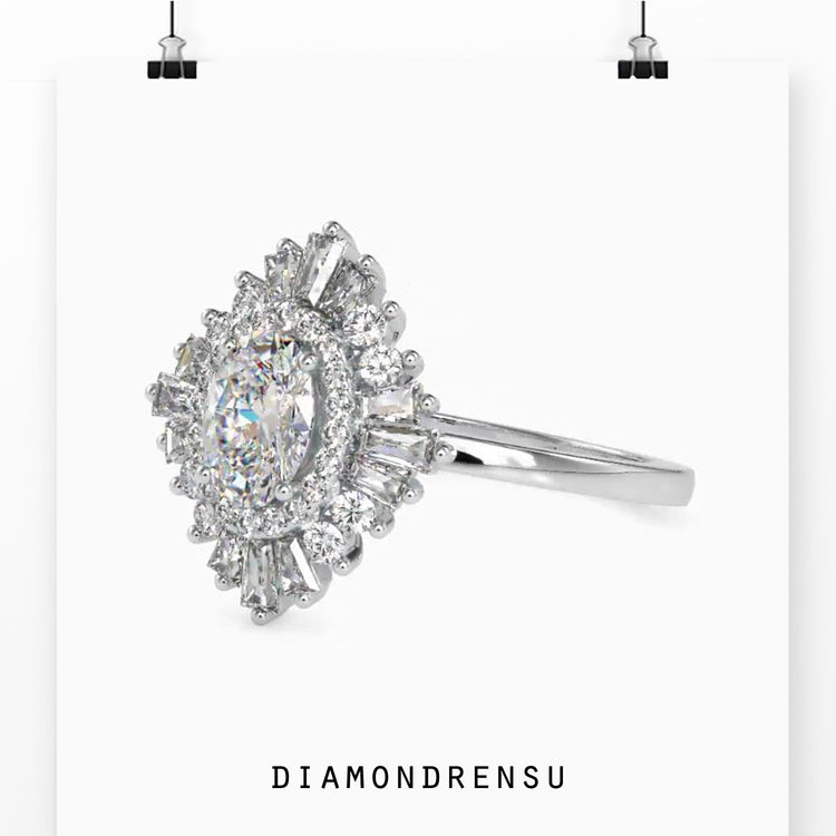 White gold engagement ring with vintage halo setting.

