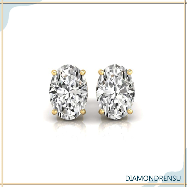Rose gold stud earrings with oval cut lab grown diamonds.
