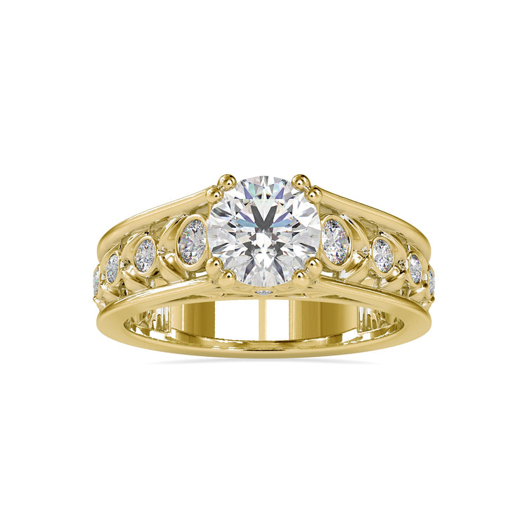 Round cut diamond engagement ring with double prongs.
