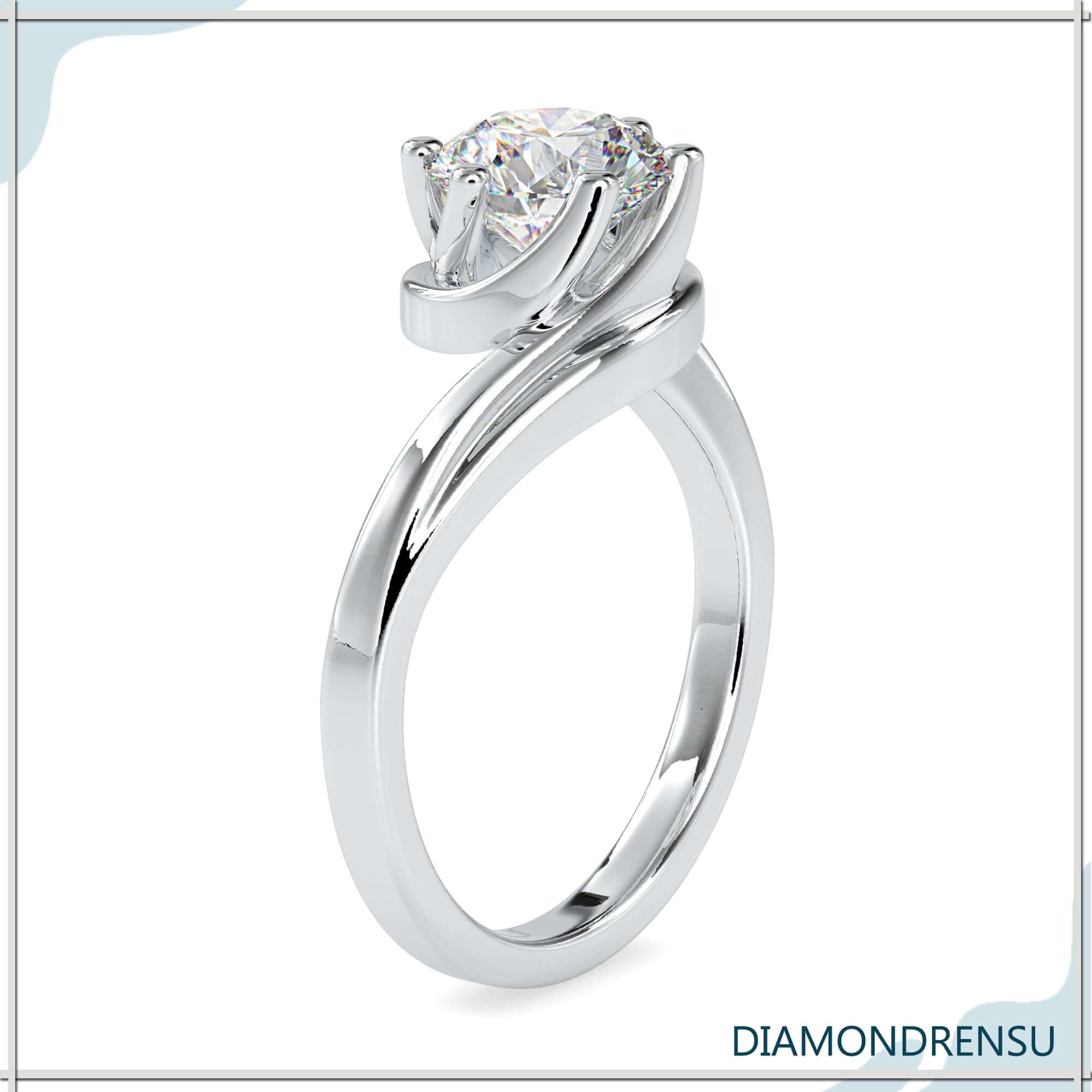 Elegant bypass setting ring with a round solitaire diamond for a sleek look.