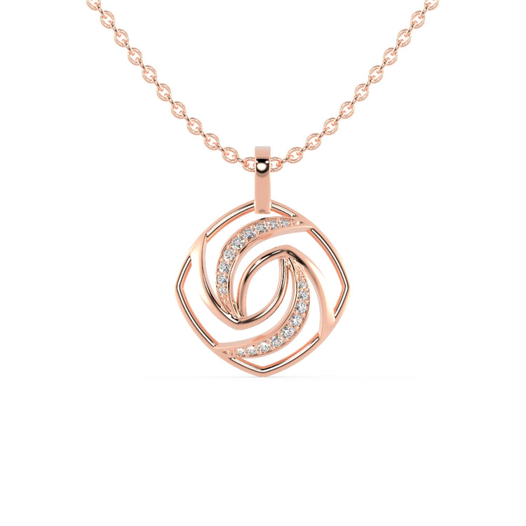 Round cut diamond pendant in spiral style, crafted in UK.
