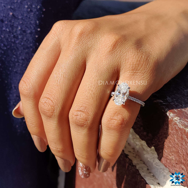 Buy Moval cut moissanite engagement ring online.
