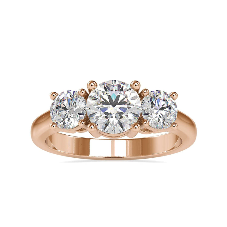 IGI certified ring with 3 stone diamond layout and gold band.
