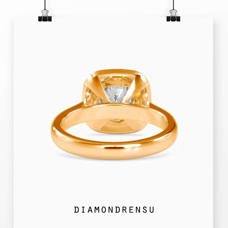 Diamondrensu UK engagement ring with handmade cushion halo design.

