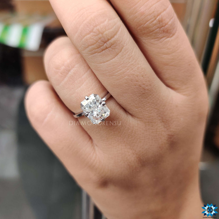 Handmade white gold moissanite engagement ring.
