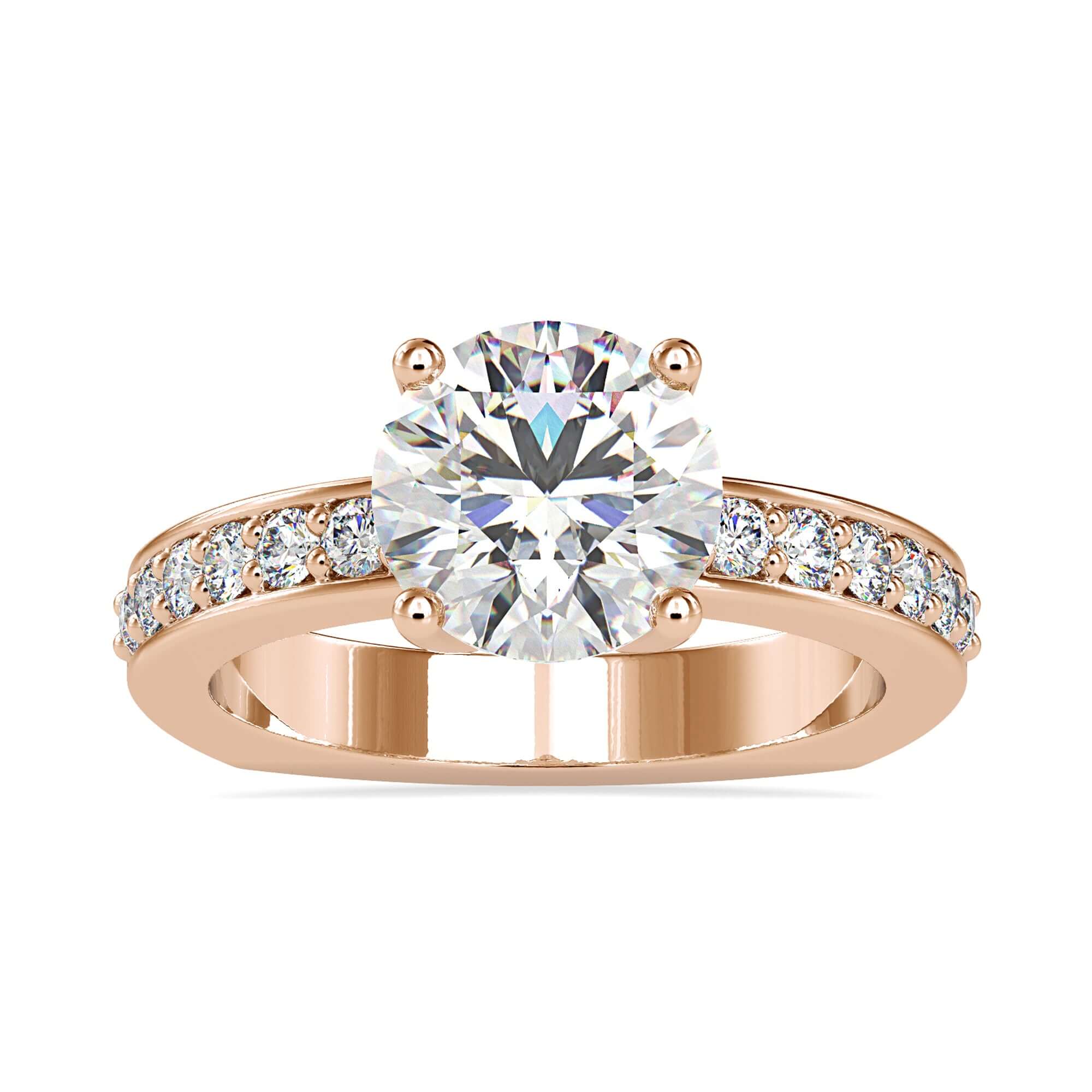 Pave engagement ring with a brilliant round diamond for modern elegance.
