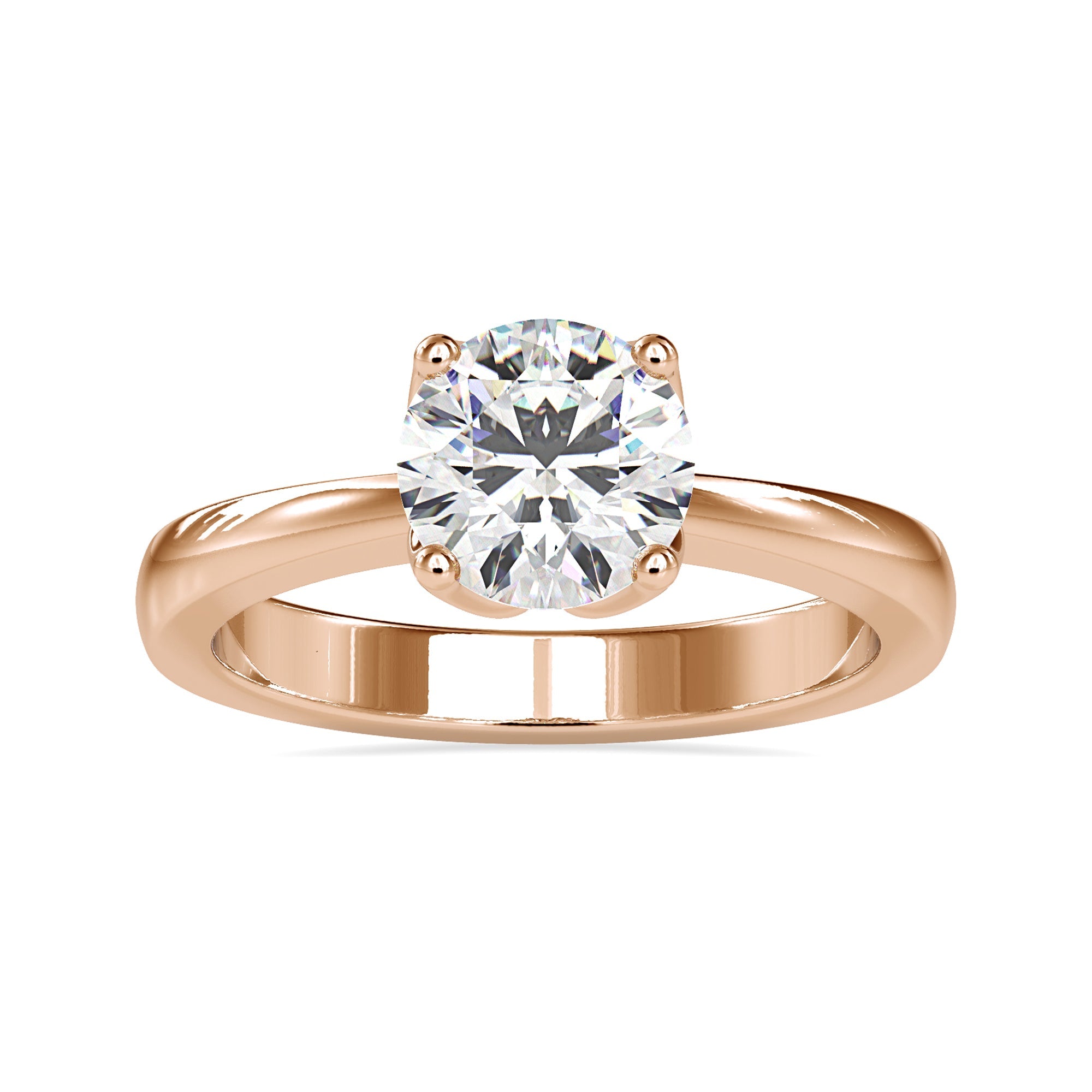 Round solitaire engagement ring with a lab grown diamond.