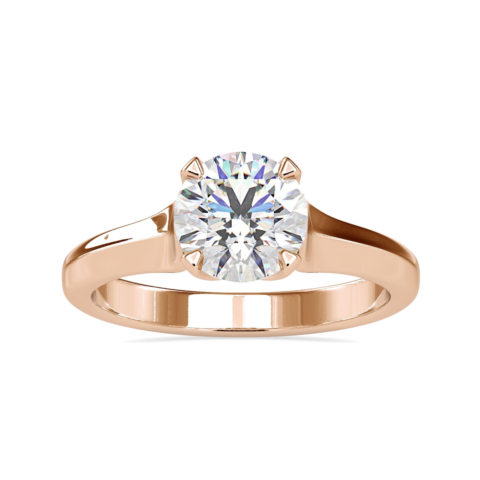 Diamond solitaire ring round with a classic prong setting.
