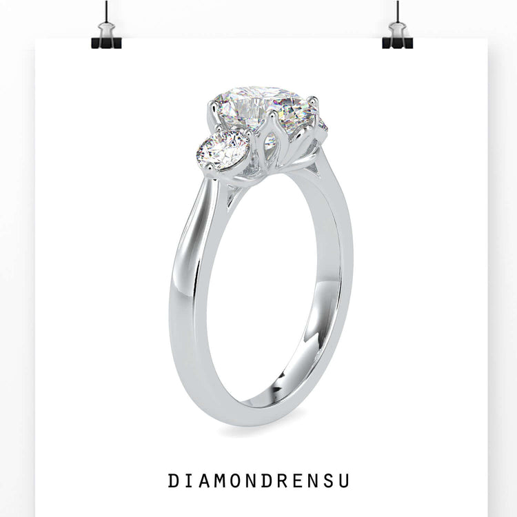 Lab grown three stone engagement ring in UK.
