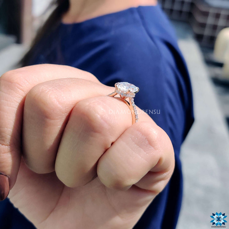 Buy moissanite ring with hidden halo setting.
