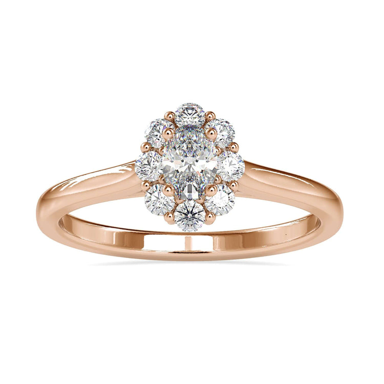 Oval centre stone ring with IGI certified round cut diamonds.
