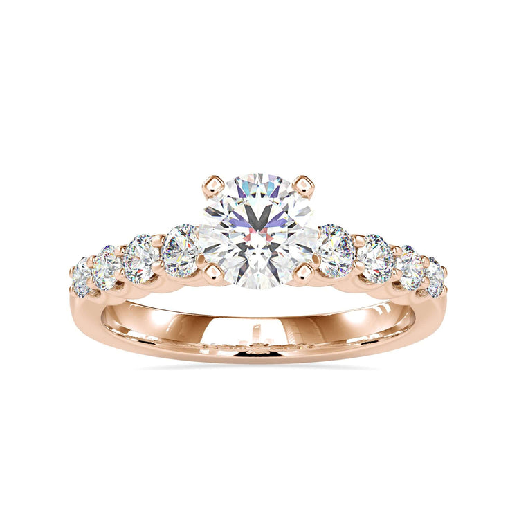Lab grown diamond engagement ring with white gold pave band.
