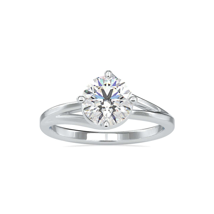 Simple diamond ring with unique solitaire design, handmade.

