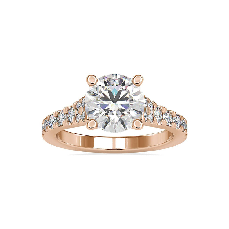 Lab grown diamond engagement ring in rose gold with pave band.
